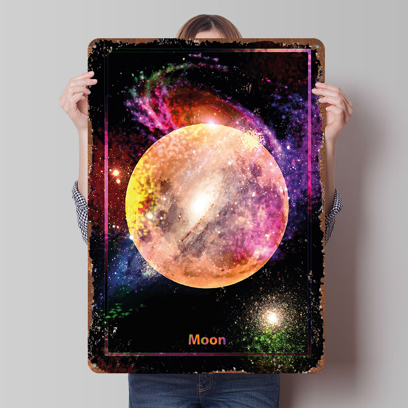 Retro Gaming Space - Colorful Moon in Space Metal Poster