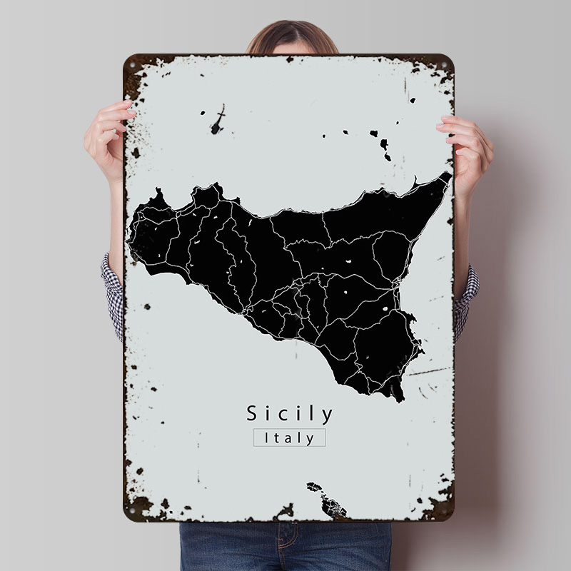 Retro Gaming Island - Sicily Island Map Poster Customized Wall