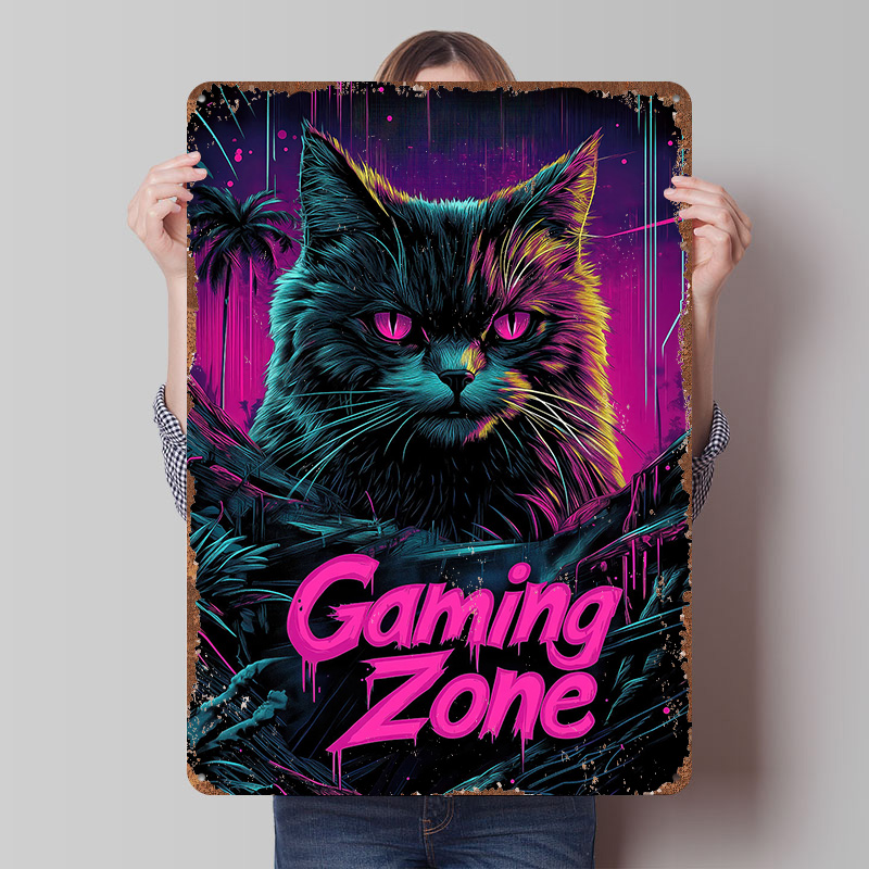 Gaming Cat Metal Poster Custom - Retro Gaming At Home ulasan dan harga