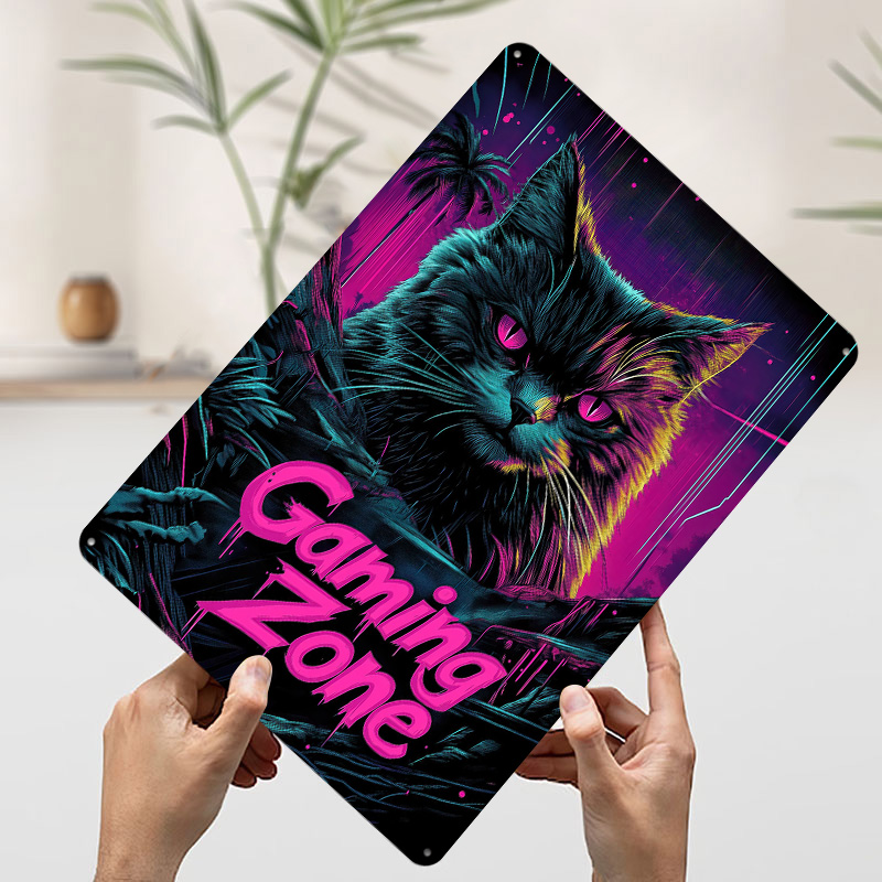 Gaming Cat Metal Poster Custom - Retro Gaming At Home ulasan dan harga