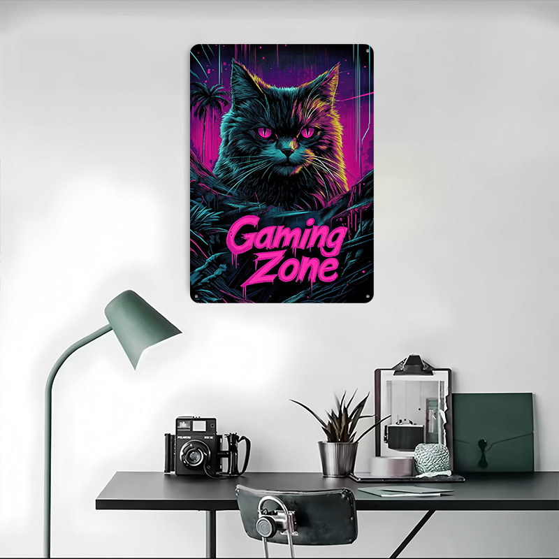 Gaming Cat Metal Poster Custom - Retro Gaming At Home ulasan dan harga