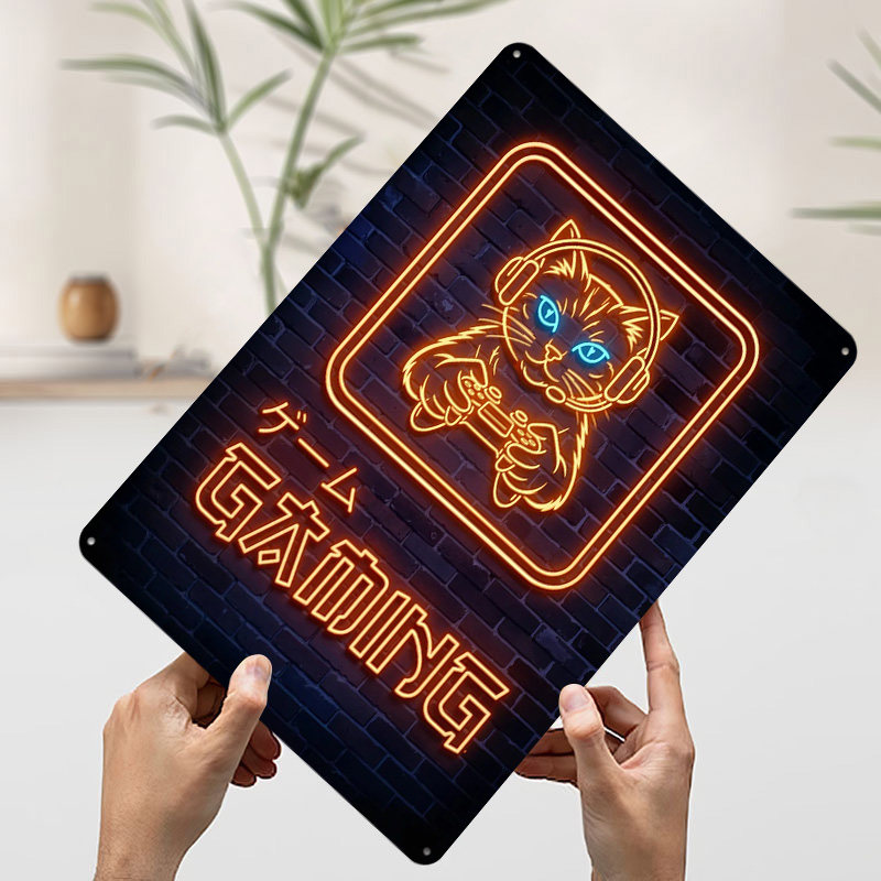 Neon Gaming Cat Printed Poster - Retro Gaming At Home ulasan dan harga