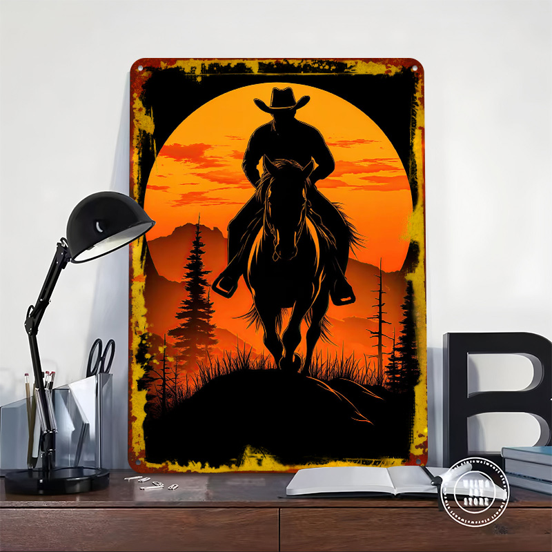 Cowboy Silhouette Sunset Metal - Retro Gaming At Home ulasan dan harga