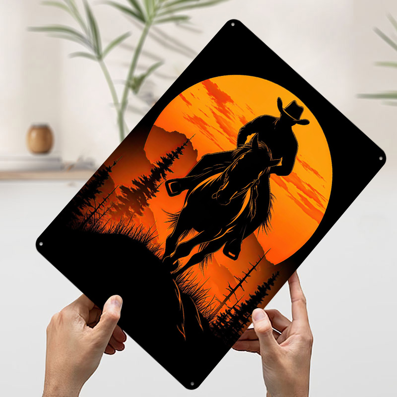 Cowboy Silhouette Sunset Metal - Retro Gaming At Home ulasan dan harga