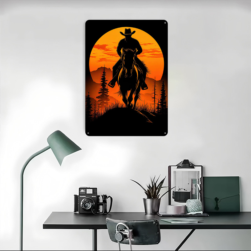 Cowboy Silhouette Sunset Metal - Retro Gaming At Home ulasan dan harga