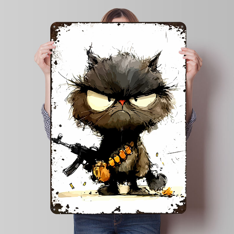 Cat With Gun Printed Poster Cu - Retro Gaming Gun ulasan dan harga